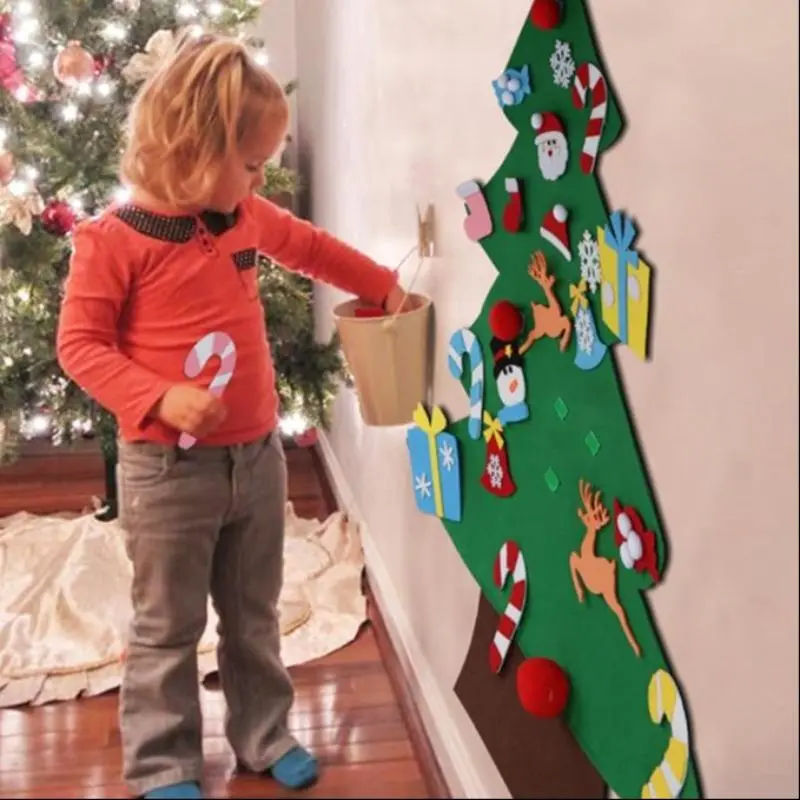 Felt Christmas Tree Set, 1 Count Felt Christmas Tree with 26pcs Detachable DIY Decorations, Wall Hanging Christmas Decoration for Home Party