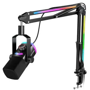 FIFINE AM8ProT Gaming Microphone Kit XLR USB Dynamic PC Mic with RGB Lighting Boom Arm for Podcast Recording & Streaming Tap-to-Mute Mix Control Headphone Jack AmpliGame AM8PROT