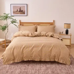 3-Piece Plaid Decorative Bedding Set, Ruffled Trim Decor, Includes 2 Pillowcases + 1 Duvet Cover (no Core), Soft Comfortable Home Bedroom