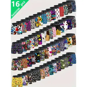 16pcs/12pcs/8pcs/4pcs Men's Fashion Scrawl Printed Boxer Briefs Soft Breathable Moisture Absorbent Elastic Waistband for Home Office Sports Mens Underwear Performance Boxer Briefs - Menswear Lingerie
