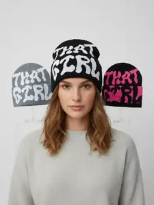 Women's Y2K Style Jacquard Knit Beanie Hat, Knitted Winter Hat, Warm Winter Accessory, Casual Fashion for Autumn & Winter Seasons