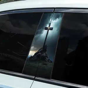2-Piece cross art car sticker design, durable glossy vinyl material, easy to paste B-pillar sticker for cars, trucks, SUVs, decorative accessories to improve aesthetics, Universal car sticker