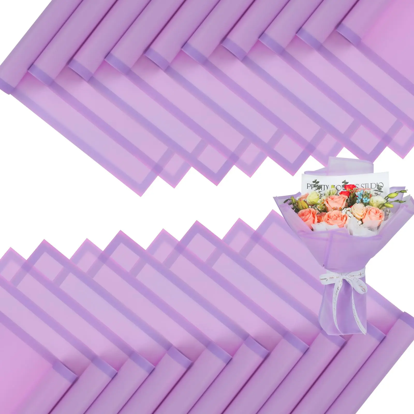 20 Sheets Translucent Lilac Purple Waterproof Flower Wrapping Paper, Floral Bouquet Wrap Florist Supplies, DIY Craft Gift Packaging Paper for Wedding Birthday Party Presents