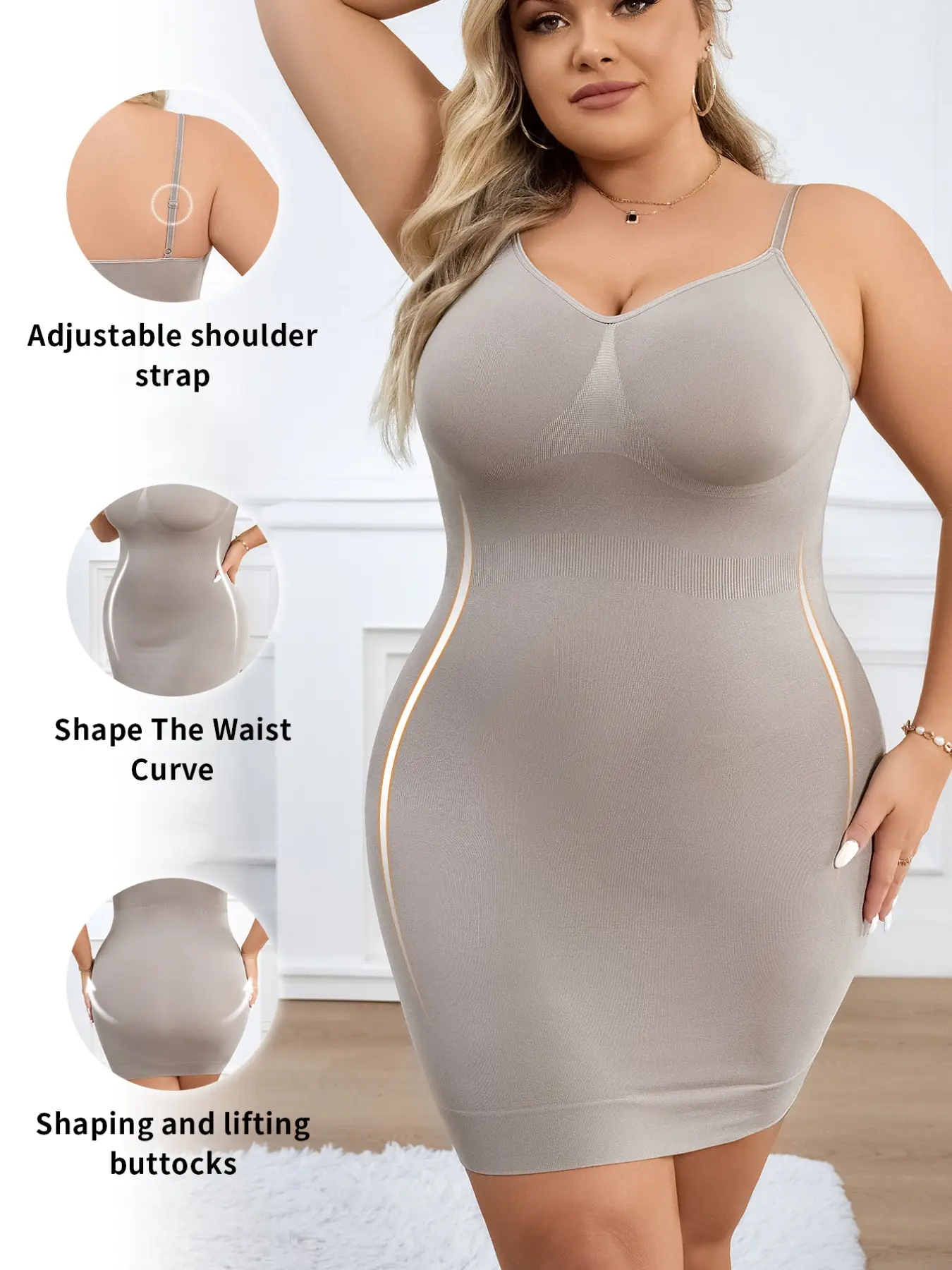 Plus Size Women's Sexy Bodycon Dress, High Waist Tummy Control Tank Top, Backless Slimming One-Piece Bodysuit, Womenswear, Underwear, High Compression Shapewear