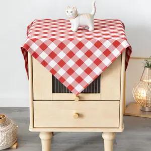 Waterproof Plaid Tablecloth Fabric - Square 25x25 Inch Classic Gingham Checker Buffalo Table Cover for BBQs, Parties