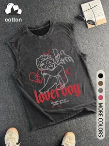 Cotton Retro Distressed Men's Sleeveless Round Neck Fashion Top, Casual Summer Wear, Fitted Design for Stylish Look