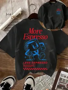Vintage More Espresso Coffee Club Graphic Short Sleeve Round Neck Casual T-Shirt For Women Unisex