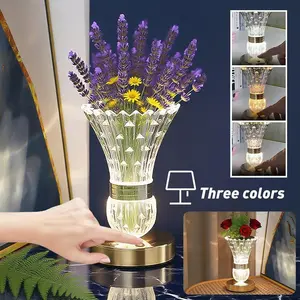 LED Crystal Table Lamp Vase Night Light USB Rechargeable Touch Dimmable 3 Color Bedside Atmosphere Lamp for Bedroom Living Room Decor, mothersdaygift#Summervibes