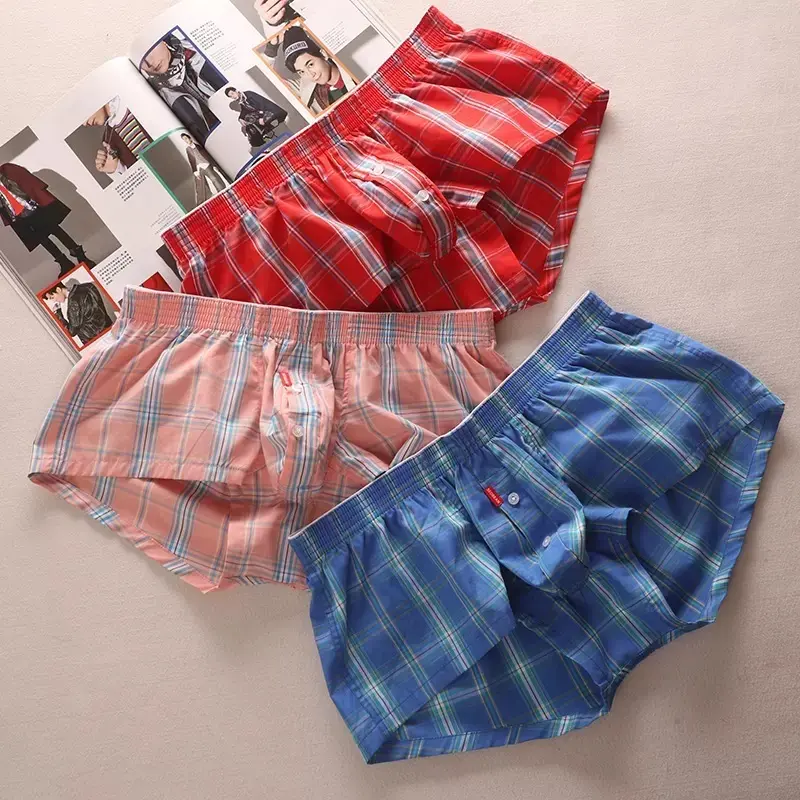 Men's sexy cotton shorts checked boxers Fathersdaygift Elastic Fabric Menswear Stylish Breathable Classic Grey Long Minimalist
