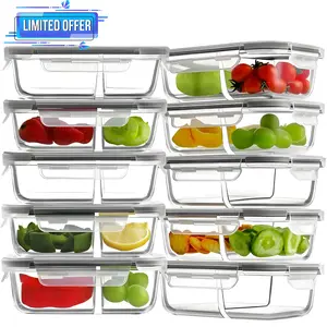 10 Pcs Glass Meal Prep Containers 2 Compartment, Glass Food Storage Containers with Lids, Airtight Glass Lunch Boxes meal containers Utensils Kitchen 21