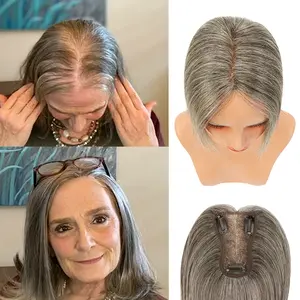 Vasilia Hair Toppers for Women 10/14inch with Breathable Base Hair Toppers for Women 100% Remy Human Hair Grey Hair Toppers for Women with Thinning Hair Clip in Short Hair Pieces for Women with Wide parting Mother's Day 2026 New Year gifts
