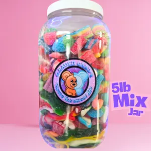 5lb Big Crave Gummy Mix Jar - Sweet & Sour Assorted Gummies with Blue Raspberry, Watermelon, Strawberry, Apple, Peach, Marshmallow, Candies