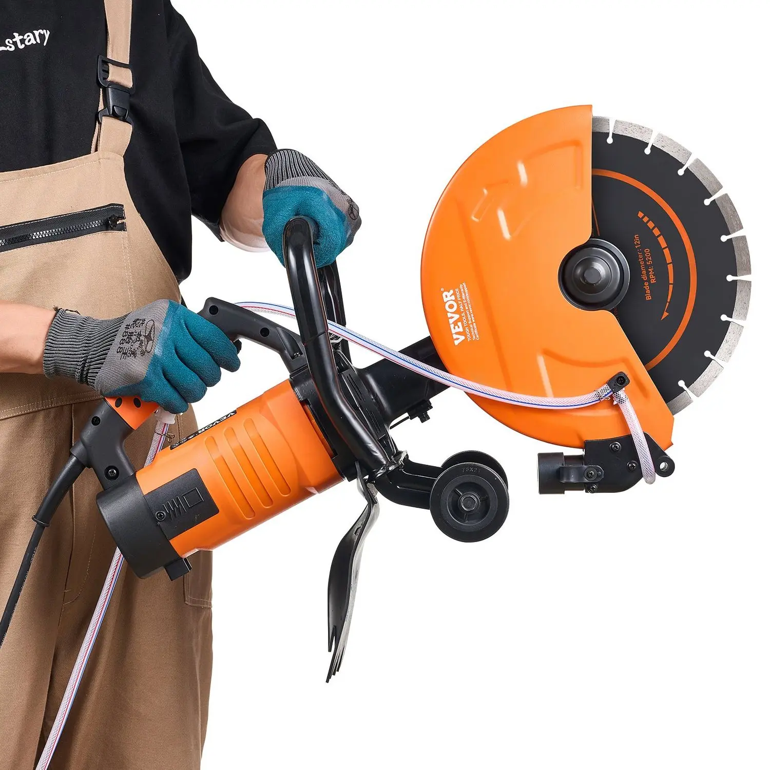 1800W Power Electric Concrete Saw, 12 in Circular Saw Cutter with Adjustable 4.5 in Max Cutting Depth, Water Line, Pump and Wet Disk Blade for Stone, Brick