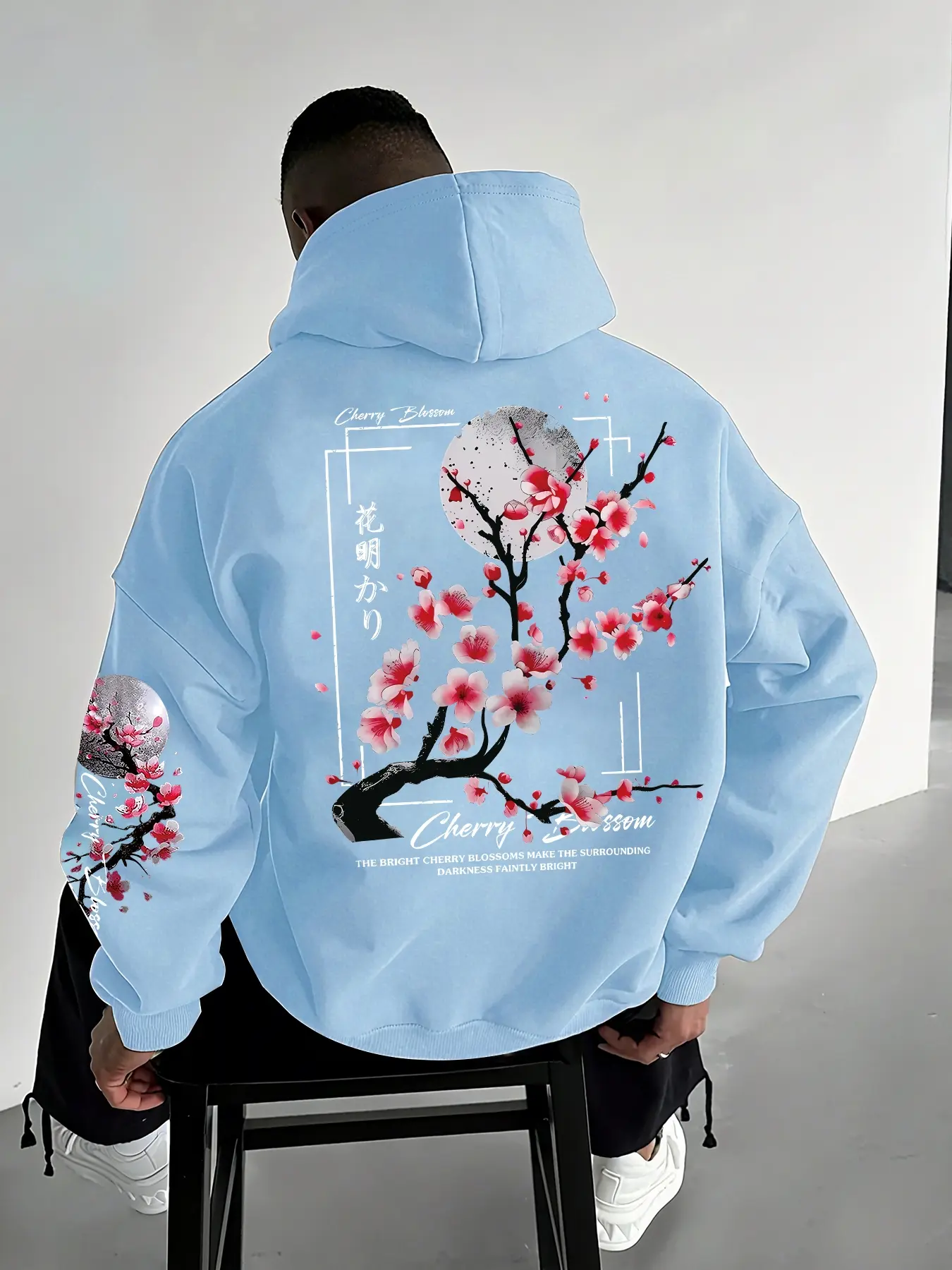 Men's Floral Letter Print Fleece Hoodie with Pockets, Casual Unisex Fall & Winter Hooded Sweatshirt, Thick Fabric, Comfortable Fit
