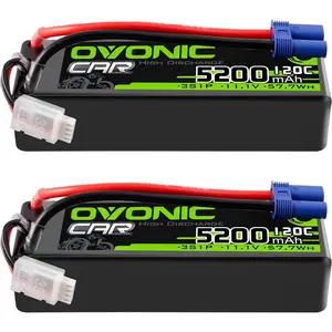 OVONIC 3S LiPo Battery 11.1V 5200mAh 120C with EC5 Plug for RC Car RC Truck Airplane Helicopter Boat Car Racing RC Hobby (2 Packs)