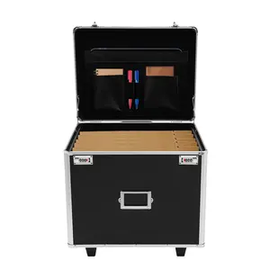 Aluminum Alloy File Organizer Box with Dual Combination Lock & Telescoping Handle, 2-Wheel Portable Document Storage Case with Slots for Pens & Notebooks, Secure 3-Digit Password Protection for Home Office Hospital School Bank