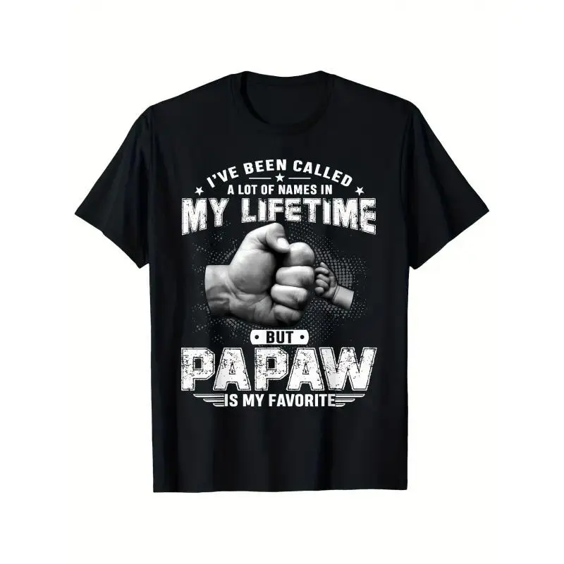 Kids' Papaw Favorite Graphic Print Crew Neck T-Shirt - Grandparent Theme Medium Length Top, Soft Breathable Cotton Short-Sleeve Loose Fit for Easy Days All Seasons Black Grandpa Gift