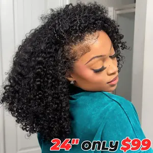 10s Install Wig [WEAR·GO HALF WIG] Half Wig Human Hair 180 Density Kinky Curly Half Wig 3 In 1 Seamless Flip Over Glueless Wigs Human Hair with Drawstring Beginner Friendly Curly Wig Headband Wig for Women Daily Wear 20 Inch