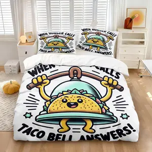 Lively and Fun Print Comforter Set, Including Comforter and 1/2 Coreless Pillowcase, Taco Bell Themed Cartoon Bedding, Soft and Cozy, Suitable For All Seasons