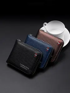Men's Short Zip Wallet, Retro Fashion PU Leather Card Holder, Large Capacity Multi-Card Slot, Casual Sports Bag for All Seasons, Zipper Wallet
