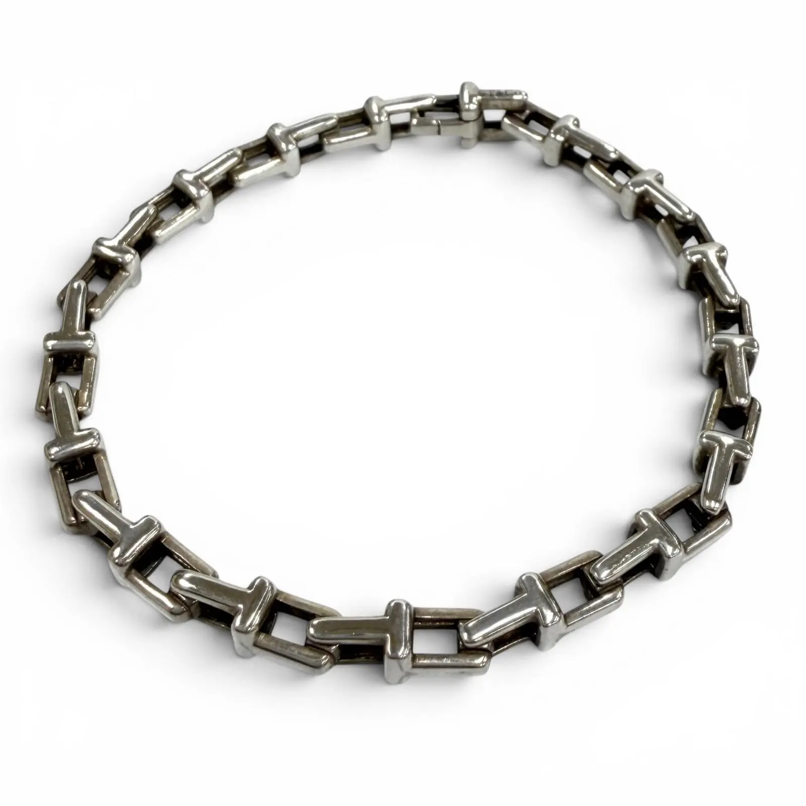 Pre-owned Tiffany & Co. Sterling Silver 925 (Ag925) Small Leather Goods T Narrow Chain AG925 Bracelet