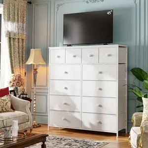 RaybeeFurniture 12 Drawer Fabric Dresser for Bedroom, Tall Dresser with Wooden Top& Metal Frame, Chest of Drawer Organizer, Storage Cabinet for Closet, Entryway