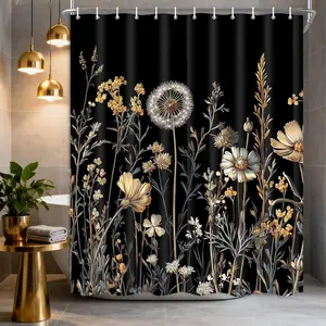 72x72 in Boho Vintage Cottagecore Floral Modern Shower Curtain - Retro Beige Flower Polyester Fabric, Waterproof, Washable, with Hooks, for Farmhouse Bathroom Room Decor, Shower Curtains