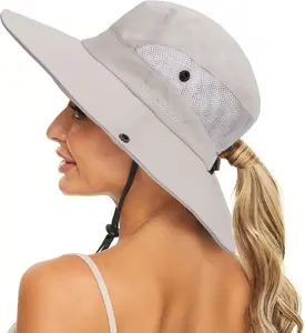 Women's Summer Sun-Hat Ponytail - Outdoor UV-Protection Mesh Wide Brim Foldable Hat with Ponytail Hole