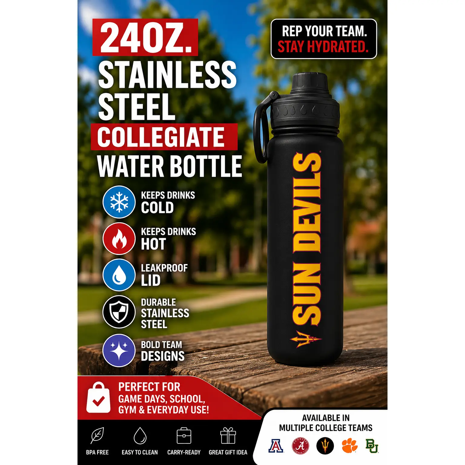 24oz. Stainless Steel Collegiate Water Bottle