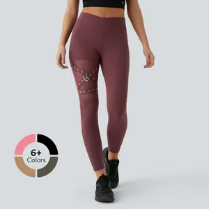 Halara High Waisted Crossover Contrast Mesh Decorative Buckle Yoga Leggings