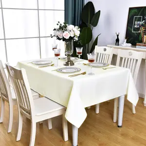 Cream Rectangle Tablecloth Waterproof Stain Resistant Wrinkle Free Table Cloth 210GSM Polyester Wipeable Table Cover for Party, Banquet, Indoor and Outdoor-Square/Rectangular