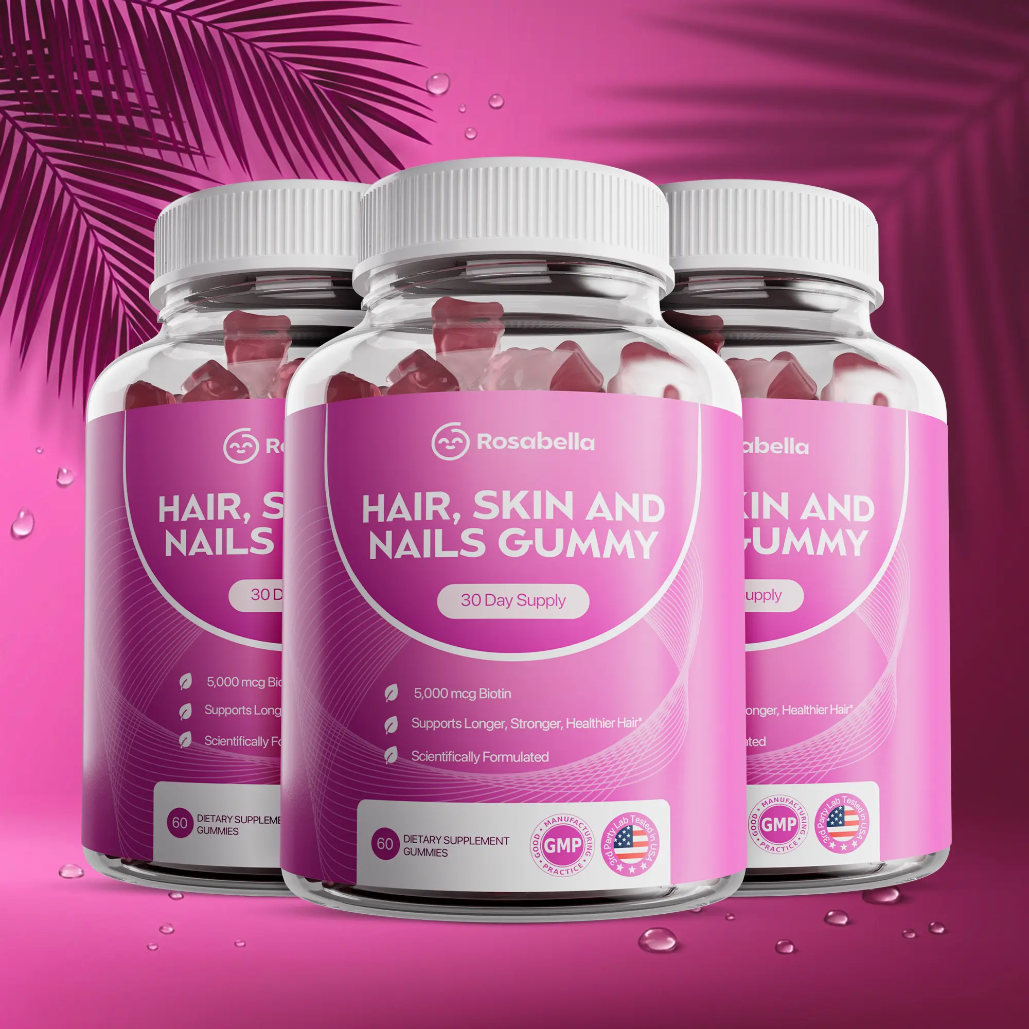 3-Pack Rosabella Biotin Gummies (5000mg) for Hair, Skin & Nails Growth 3-Pack Rosabella Biotin Gummies (5000mg) for Hair, Skin & Nails Growth