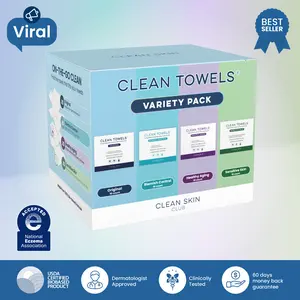 Clean Skin Club Clean Towels XL Variety 4-Pack Gift Box – 40 Count Total, Includes Original, Sensitive, Blemish Control & Healthy Aging, Perfect for All Skin Types - Cleaning