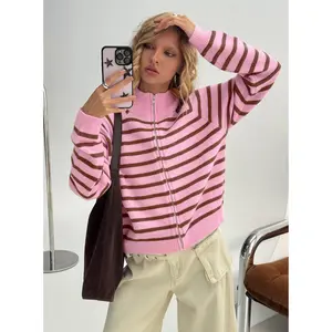 Kaylei Zip Through Cardigan Pink Stripe