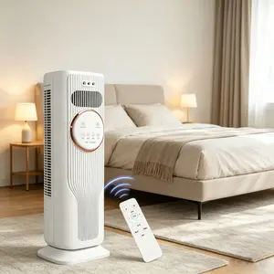 Bladeless Tower Fan Heater Combo, Ice Water Cooling Tech, 3 Adjustable Speeds & Heat Levels, Remote Control, Quiet Safe Operation, Slim Space-Saving Design for Bedroom Living Room, Year-Round Home Comfort & Energy Efficient