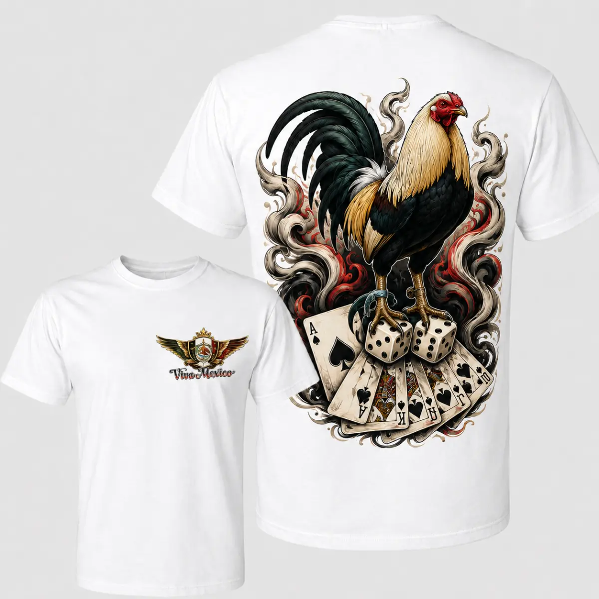 Viva Mexico Rooster Shirt, Gallo Fino Poker Graphic Tee, Mexican Gamefowl T-Shirt, Dice Cards Rancho Life Unisex Gift For Men