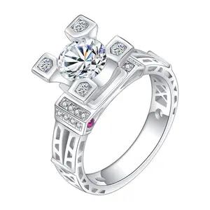 DLS Jewelry S925 Silver Round shape setting Moissanite ring, D color Moissanite 1-2 ct.