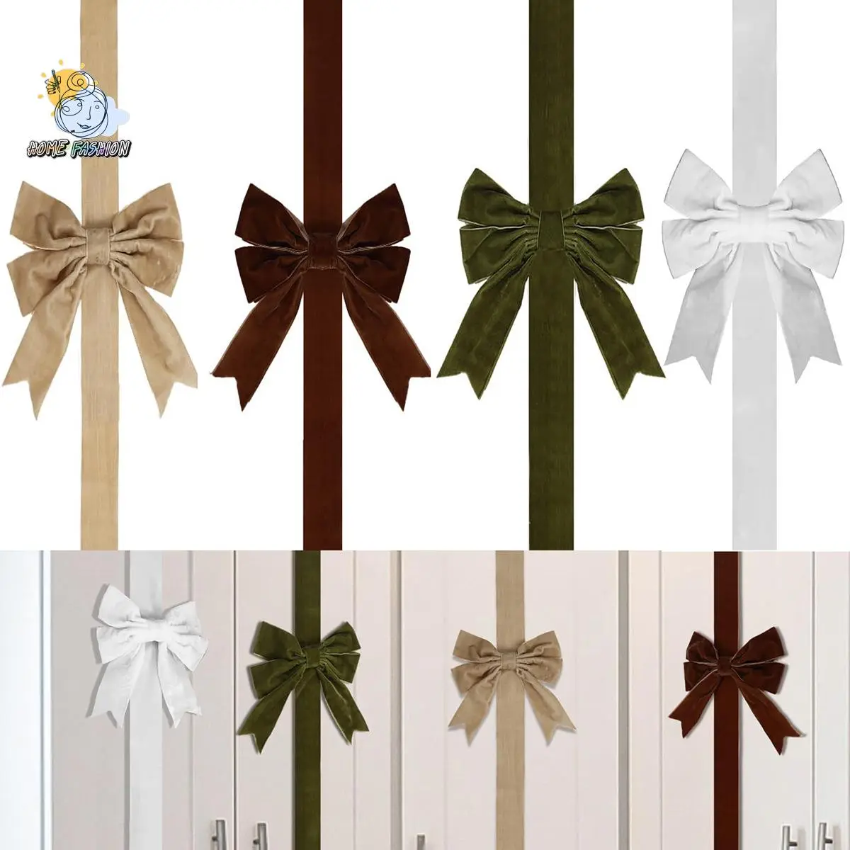 78-Inch Large Size Multicolor Bow Pattern Vintage Christmas Cabinet Ribbon Bows (4Pcs) - Festive Home Decoration Ornaments for Tree, Front Door