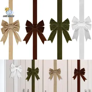 Christmas Cabinet Bows 4Pcs Vintage Ribbon Bows for Tree, Front Door, Furniture, Party Supplies
