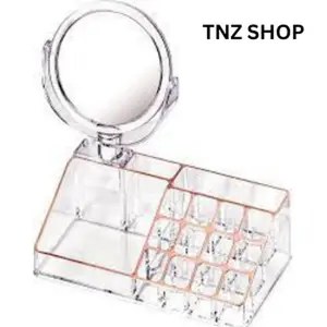 DecorRack Makeup Organizer with Mirror, Rose Gold Lining, For Vanity or Countertop, Cosmetics, Jewelry, and Hair Accessories