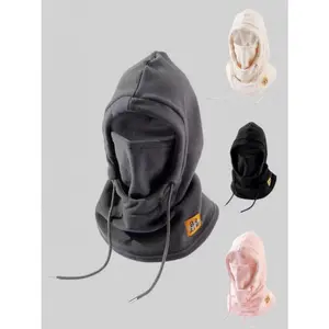 Unisex Solid Color Drawstring Design Hooded Hat Casual Windproof Warm Hat for Fall & Winter Fashion Accessories for Men & Women Machine Washable