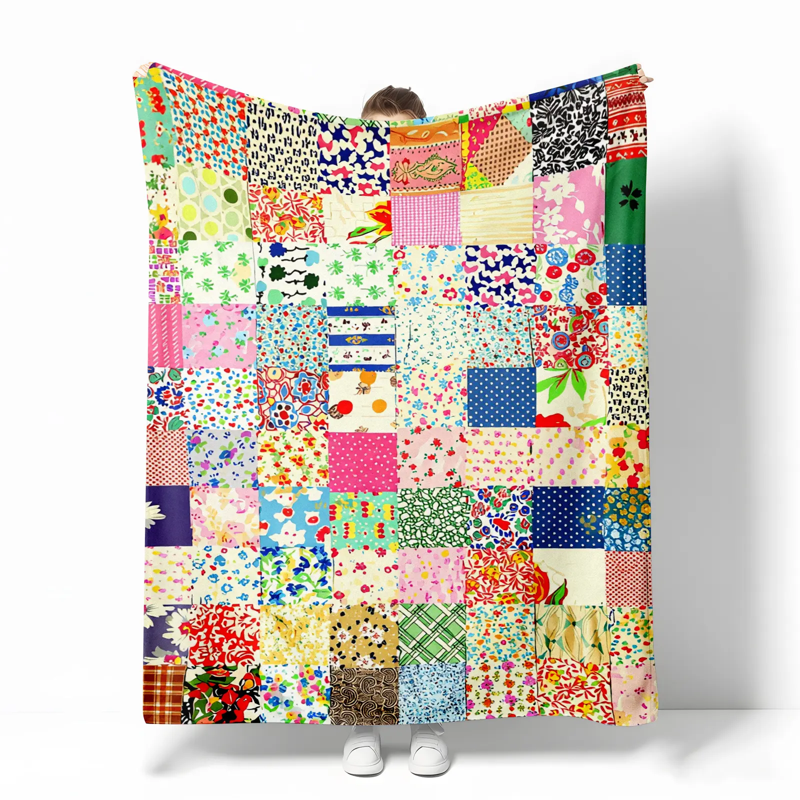 Vintage Colorful Floral Patchwork Flannel Flower Blanket - Boho Style, Soft & Cozy, Ideal for Bohemian Home Decor, Bedspread or Couch Throw, Flower Blankets, Boho Style Blankets