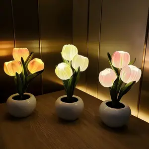 Variable Color Tulip Lamp LED Simulation Night Light with Vase Table Lamp Decor, Home Living Room Desktop Decoration Gift