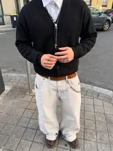 Spring Autumn Winter Plain Loose Comfortable Casual Classic Polo Shirt, Vintage Long Sleeve Knit Top, Knitwear, Suitable for Daily Wear, College Commute, Garment