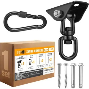 2650LBS Heavy Duty Ceiling Swing Hooks - 1 Pack Black, 304 Stainless Steel, 180? Silent Swivel Mount, Indoor Outdoor Hanger for Hammock,  Swing, Punching Bag - Screws for  & Concrete