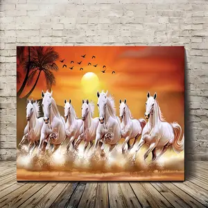 A Canvas Wall Art of Seven Lucky Horses, Woven Bachelorette Party Decoration, Wooden Frame Wild Horse Print, Suitable for Living Room, Bedroom, Office, Home Decoration, Gift Suitable for Her and Him - 1 Piece, 2D Flat, Perfect Room Decoration