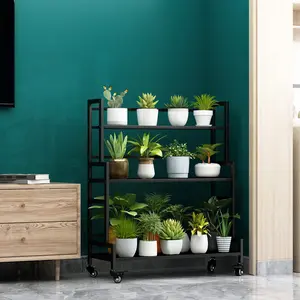 Plant Stand Indoor 3-Tier Metal Outdoor Tiered Stand with Wheels for A Variety of Plants, Potted Ladder Plant Rack Table Flower Pot Rack for Window Garden Terrace Balcony Living Room (3-layer-black) Deals For You Days