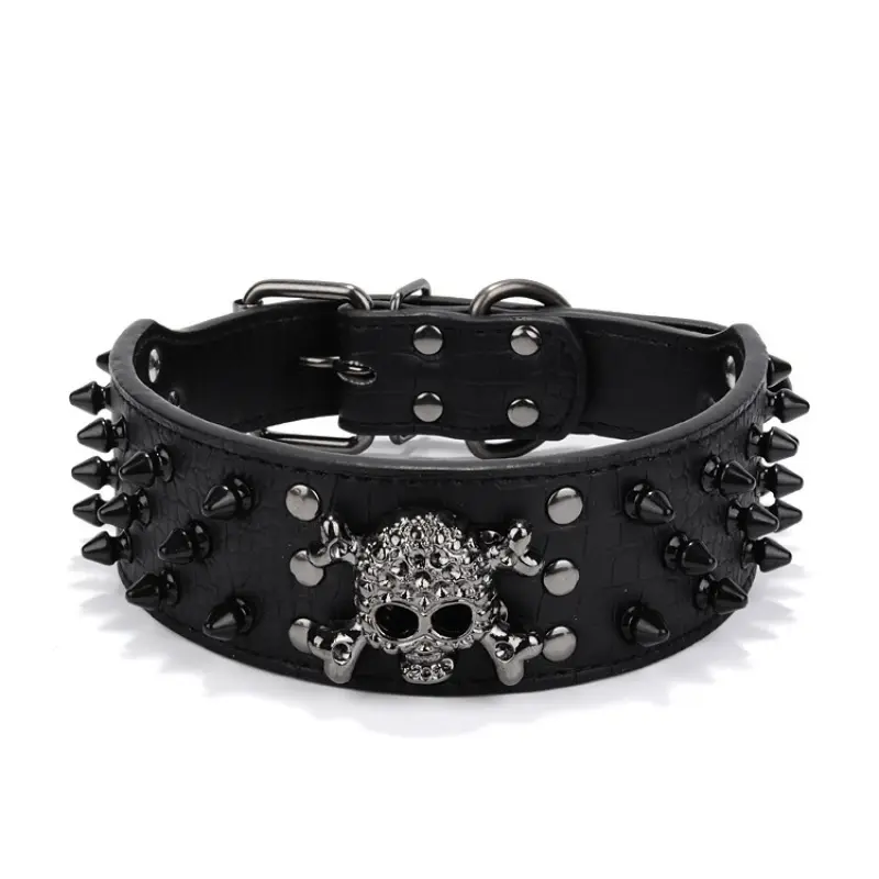 Punk Style PU Leather Dog Collars and Leash Set, Spiked and Studded Design for Daily Walking and Training, Rivet