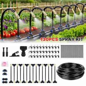 70/100/130pcs Automatic Drip Irrigation System, Garden Watering Irrigation Kit with Adjustable Copper Nozzles, Atomizing Watering Sprinkler System for Garden, Raised Bed, Lawn, Greenhouse, Ideal Gift for Garden Lovers, Available In 32.8/49.2/65.5ft