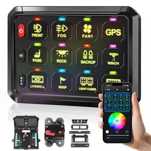 Bluetooth APP Control RGB 12Gang Switch Panel LED Work Light Bar Relay System 12V/24V